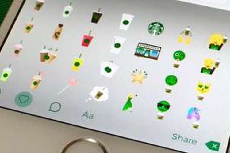 Emoji Starbucks dalam aplikasi keyboard buatannya untuk ponsel iOS dan Android.