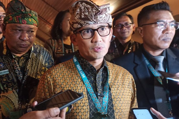 Menteri Pariwisata dan Ekonomi Kreatif  Sandiaga Salahuddin Uno, saat ditemui di Nusa Dua, Kabupaten Badung, Bali, pada Sabtu (17/6/2023). Kompas.com/ Yohanes Valdi Seriang Ginta