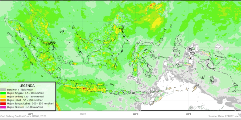 Prakiraan cuaca Indonesia 31-1 November 2020, prediksi akumulasi curah hujan BMKG.