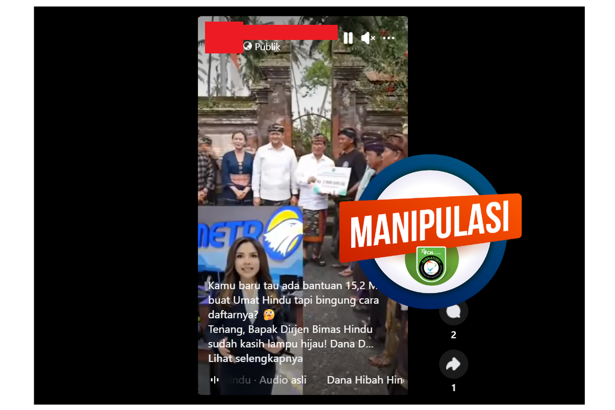 Hoaks Bantuan Rp 15,2 Miliar dari Dirjen Bimas Hindu Kemenag Ternyata Rekayasa AI