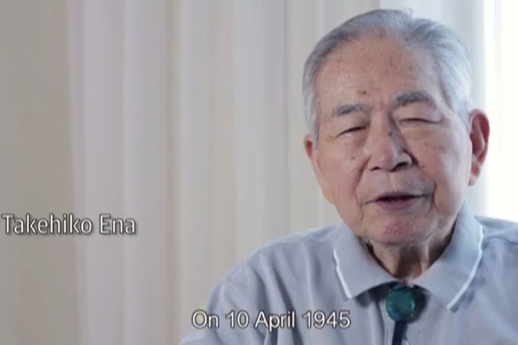 Tangkapan layar wawancara Takehiko Ena yang diketahui sebagai salah satu pilot kamikaze yang selamat.