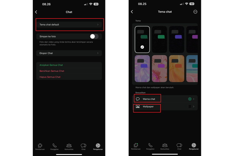 Ilustrasi cara mengubah warna chat WhatsApp.