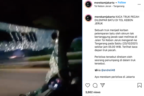 Video Kaca Depan Truk Pecah Akibat Aksi Pelemparan Batu di Jalan Tol