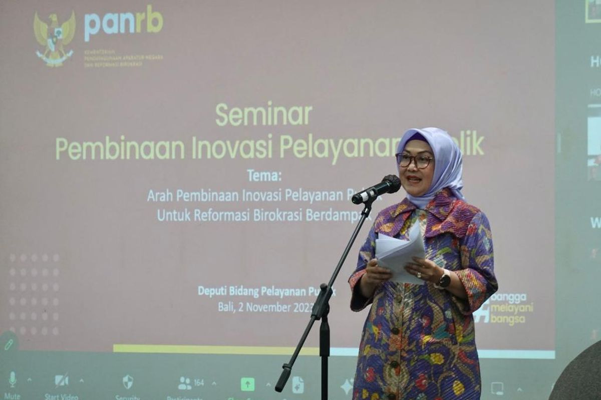 Seminar Pembinaan Inovasi Pelayanan Publik bertemakan Arah Pembinaan Inovasi Pelayanan Publik Menuju Birokrasi Berdampak di Bali, Kamis (2/11/2023).