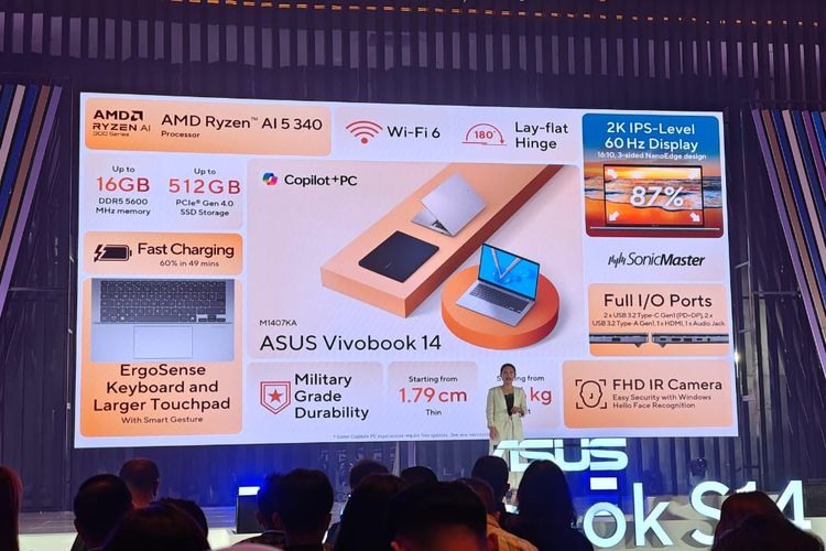 Fitur-fitur dan spesifikasi laptop Asus Vivobook S14 series di Indonesia.