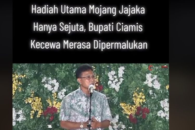 Bupati Ciamis, Herdiat Sunarya kecewa saat memberi sambutan di acara Pasanggiri Mojang Jajaka Kabupaten Ciamis yang digelar di Islamic Center Kabupaten Ciamis, Minggu (15/1/2023) malam.