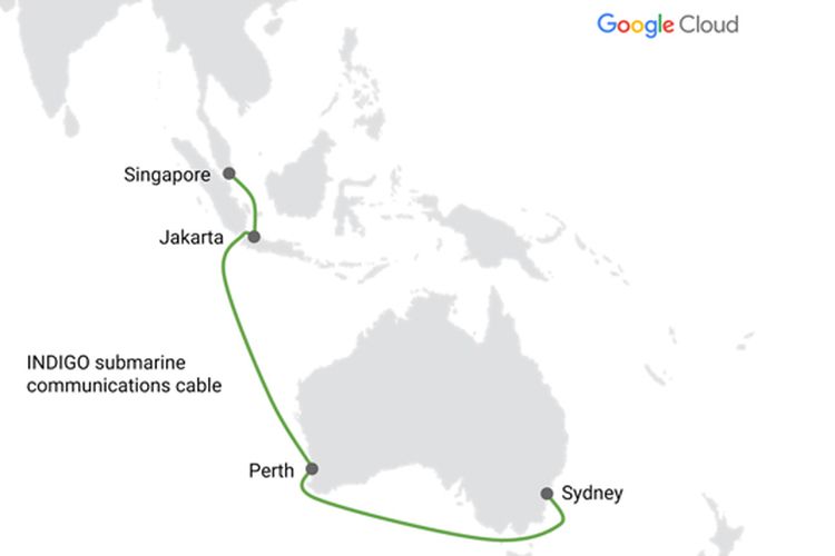 Kabel bawah laut Project Indigo membentang 9.000 km dan menghubungkan Singapura dengan Jakarta, Perth, dan Sydney.