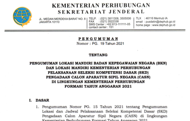 Tangkapan layar pengumuman pelaksanaan SKD CPNS 2021 Kemenhub.