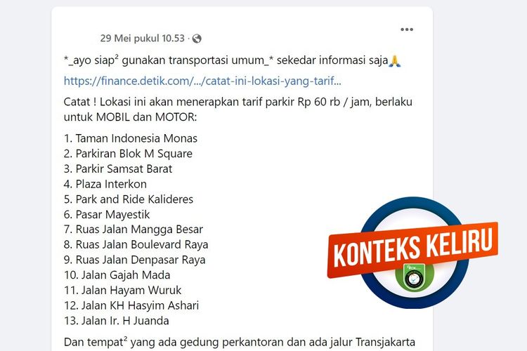 Klarifikasi, tarif parkir terbaru DKI Jakarta