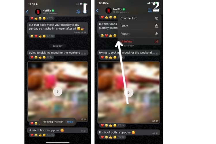 ilsutrasi cara unfollow channel WhatsApp