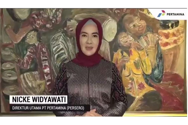  Direktur Utama PT Pertamina Nicke Widyawati pada acara Anugerah Prestasi Inkubasi Bisnis 2021 yang berlangsung secara virtual, Selasa (16/2/2021).