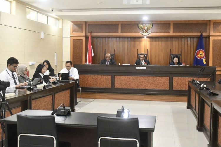 Suasana Sidang Majelis Pembacaan Putusan Perkara Nomor 17/KPPU-L/2024 yang digelar di Kantor Pusat KPPU Jakarta, Senin (28/7/2025).
