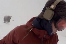 Mengerikan, Pemain Ski Tak Sadar Dikejar Beruang