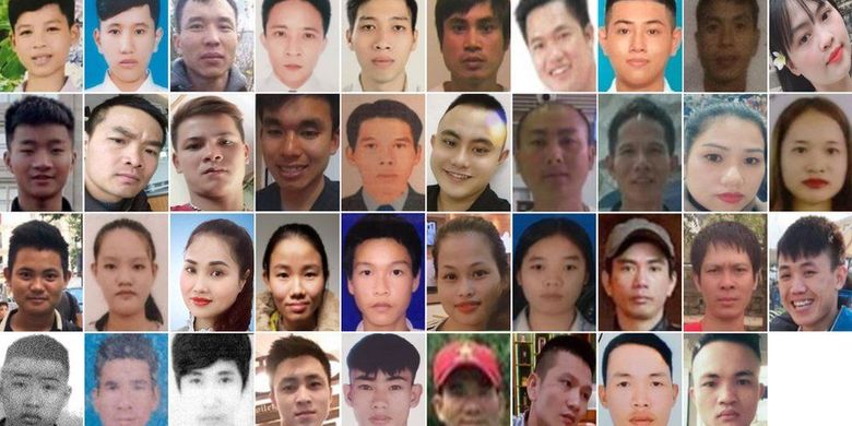 Identitas dari 39 migran asal Vietnam yang menjadi korban tewas di dalam kontainer truk, yang ditemukan di Essex, Inggis, pada 23 Oktober 2019.