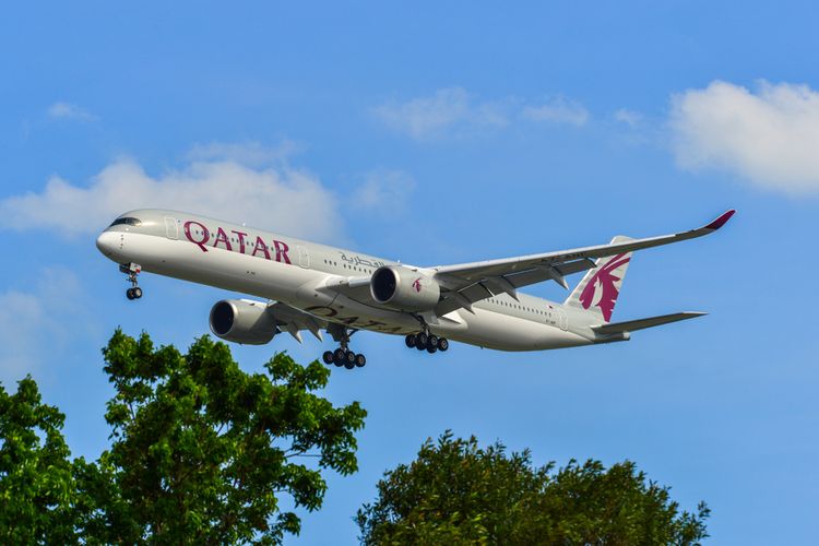 Ilustrasi pesawat Airbus A350-1000 yang dioperasikan maskapai penerbangan Qatar Airways.