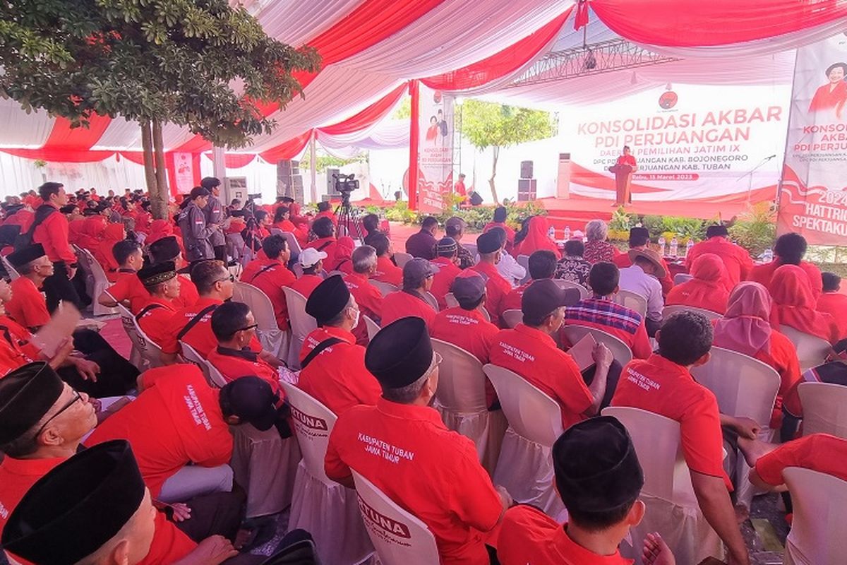 Konsolidasi Akbar PDI-P Daerah Pemilihan (Dapil) IX Jawa Timur (Jatim) (Kabupaten Tuban dan Bojonegoro), Rabu (15/3/2023).