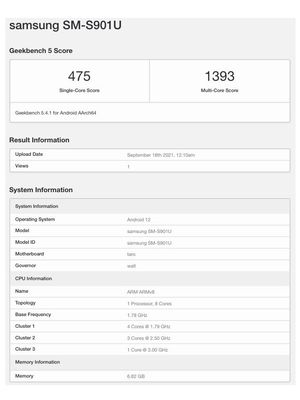 Samsung Galaxy S22 (SM-S901U) muncul di daftar lisitng situs Geekbench.