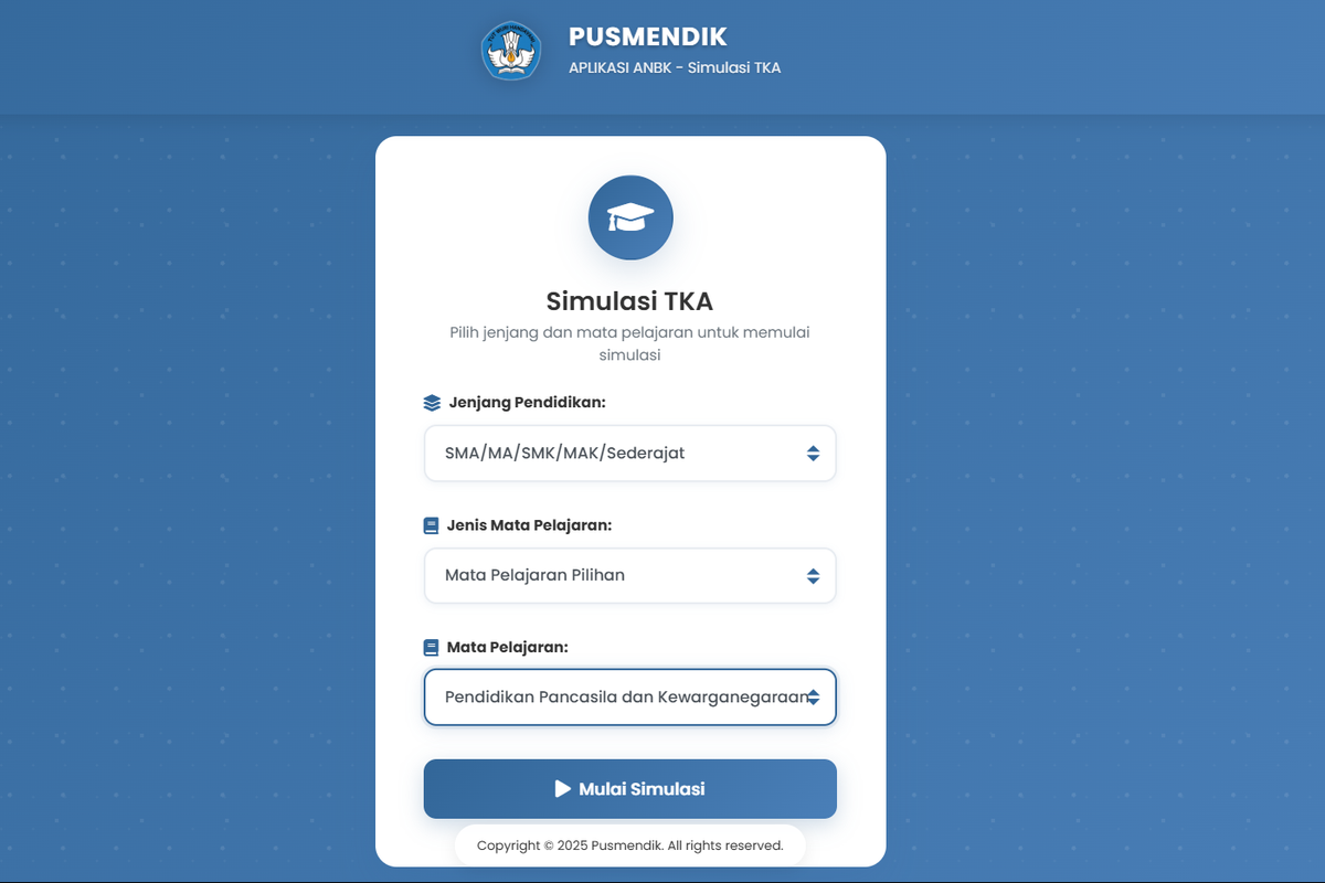 Tangkapan layar laman resmi simulasi TKA online jenjang SMA
