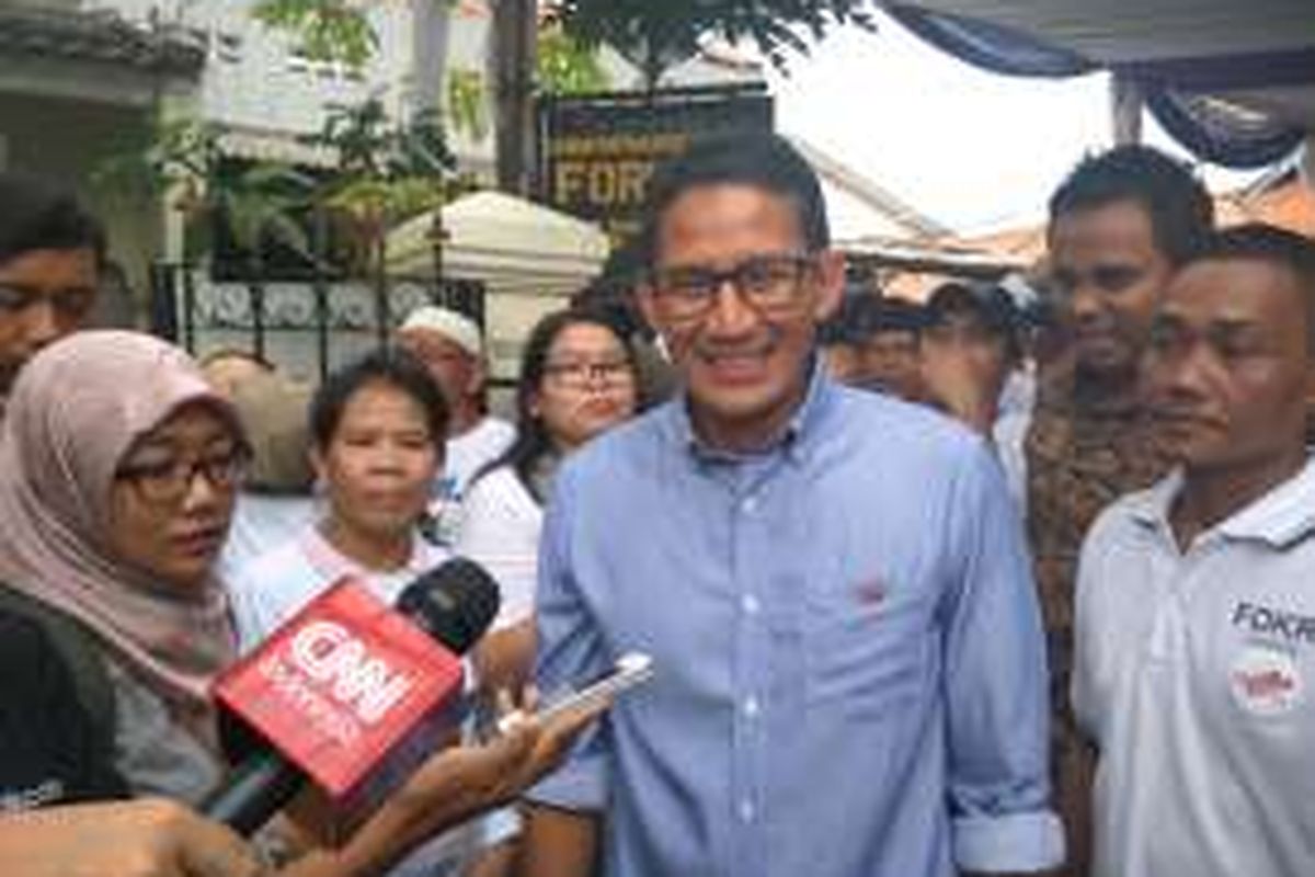 Calon wakil gubernur DKI Jakarta Sandiaga Uno usai berkampanye di Cilandak, Jakarta Selatan, Rabu (7/12/2016).