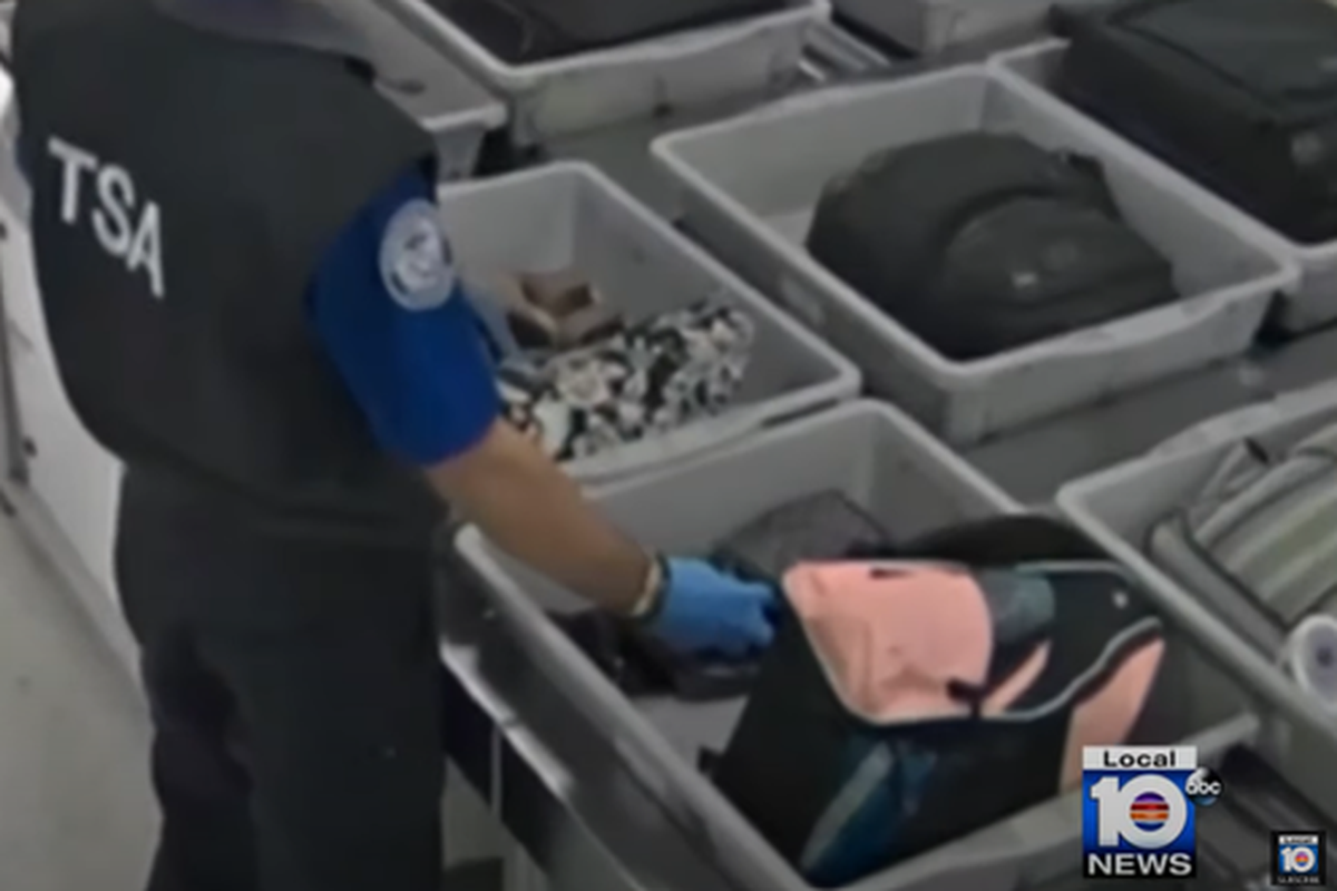 Salah satu agen TSA kedapatan mengeluarkan dompet dari tas penumpang di Bandara Internasional Miami.

