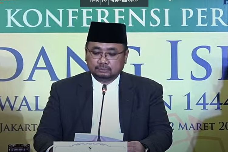 Menteri Agama Yaqut Cholil Qoumas saat mengumumkan 1 Ramadhan jatuh pada Kamis (23/3/2023).