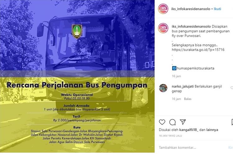 Tangkapan layar rencana perjalanan bus pengumpan yang akan beroperasi di Kota Solo.