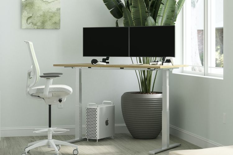 Ilustrasi meja kerja, kursi kerja.