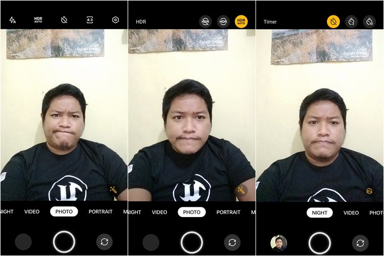 Cara menggunakan fitur HDR dan Timer di mode kamera selfie Oppo Reno 8 4G.