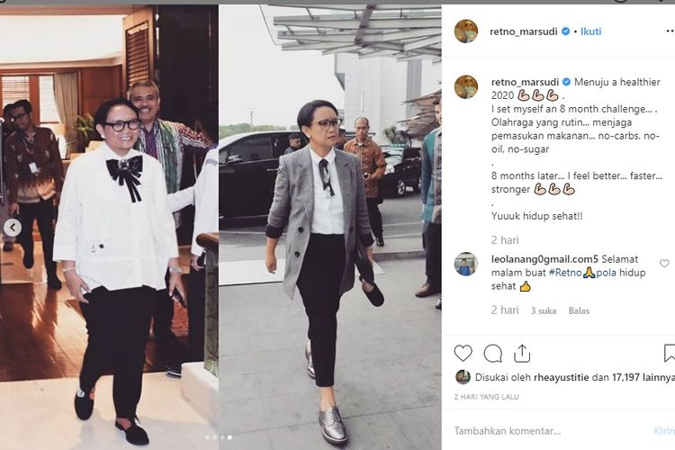 Unggahan Menteri Retno terkait diet yang dilakukannya