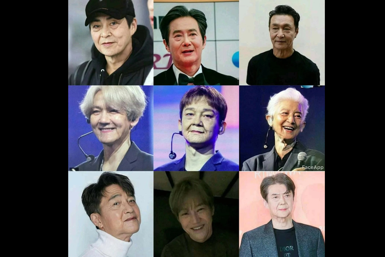 Member EXO ketika tua menggunakan aplikasi FaceApp. 