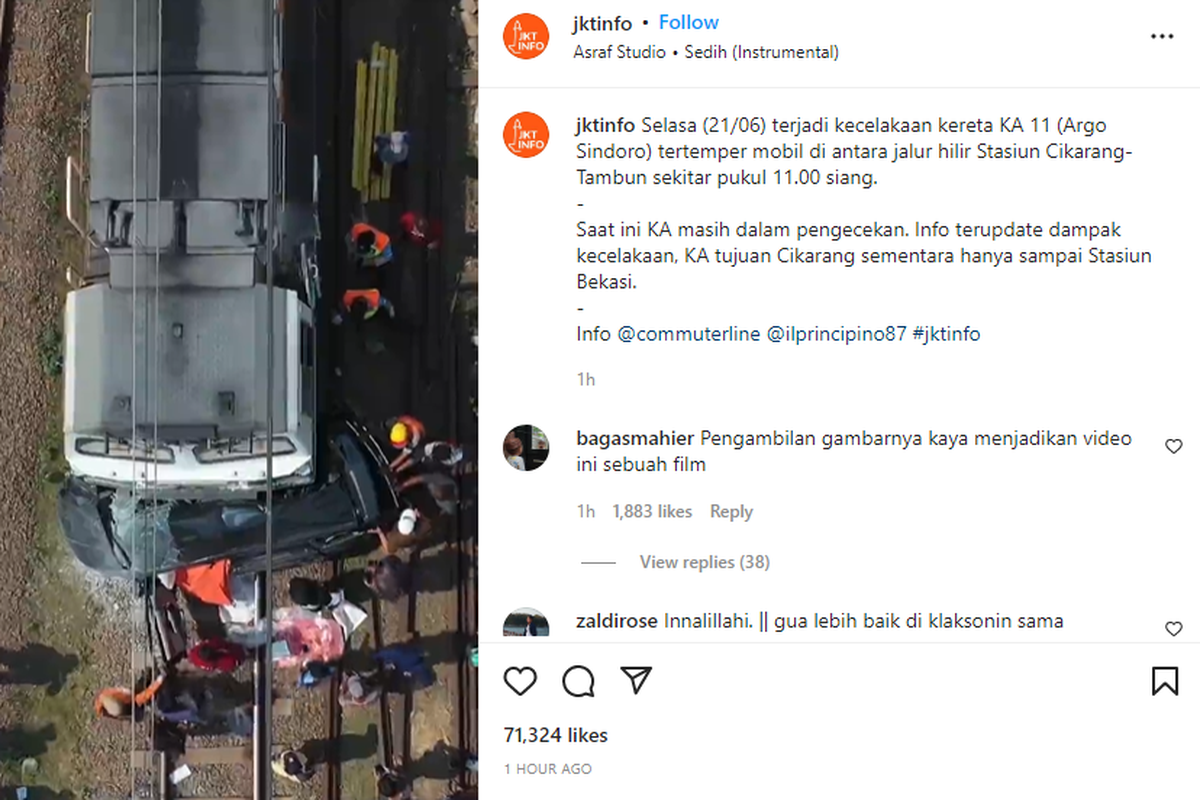 Kecelakaan kereta api terjadi di dekat Stasiun Tambun, Kabupaten Bekasi, Selasa (21/6/