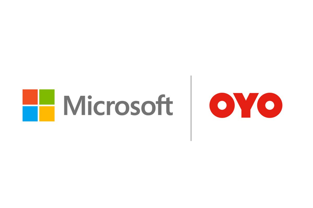 Logo Microsoft dan Oyo.