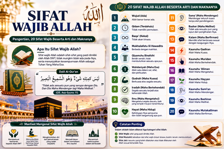 Sifat Wajib Allah: Pengertian, 20 Sifat Wajib Arti dan Maknanya