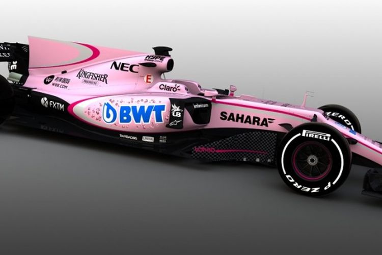 Mobil baru Sahara Force India yang diluncurkan secara online, Selasa (14/3/2017).