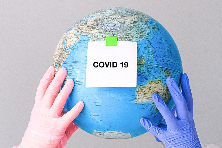 An illustration of Covid-19's impact around the globe.