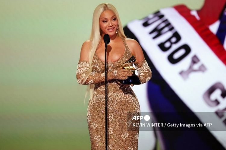 Beyonce di ajang penghargaan musik bergengsi Grammy Awards ke-67, di Crypto.com Arena, Los Angeles, pada Minggu (2/2/2025)