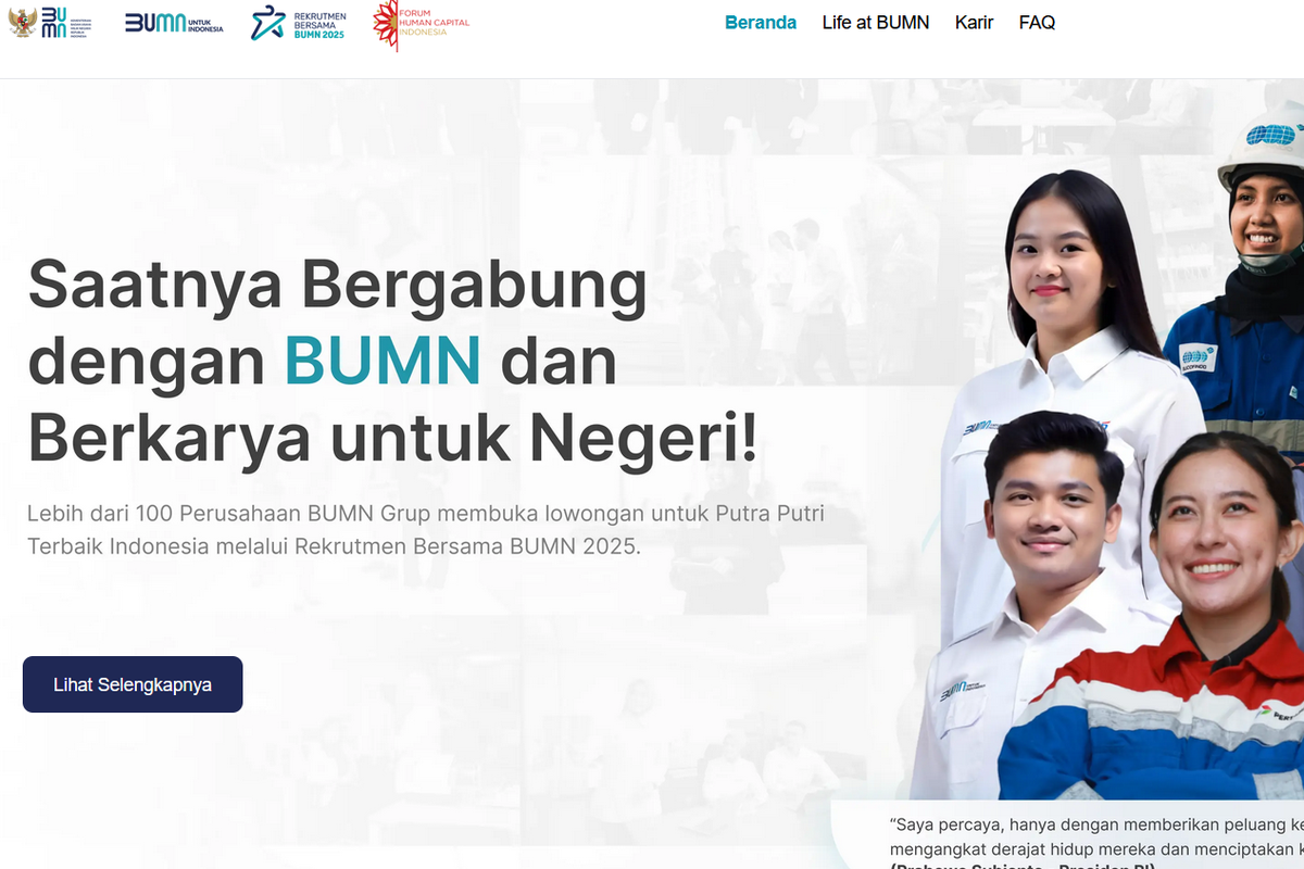 Link rekrutmenbersama2025.fhcibumn.id. Cara daftar Rekrutmen Bersama BUMN 2025, yang dibuka mulai hari ini, Jumat, 7 Maret 2025.