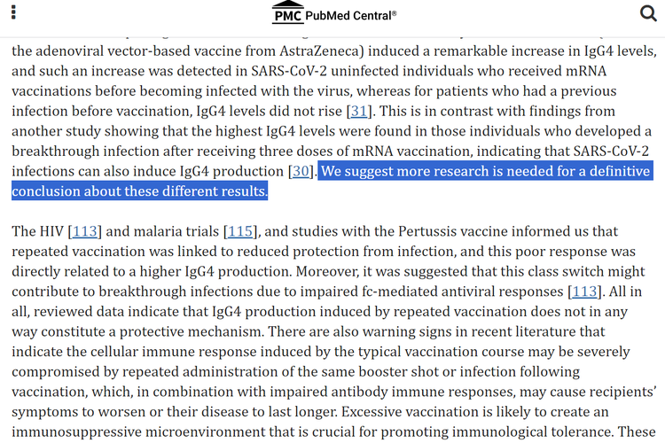 Tangkapan layar penelitian soal antibodi IgG4 dari vaksin mRNA berulang, yang mampu menghasilkan toleransi kekebalan terhadap protein lonjakan SARS-CoV-2.