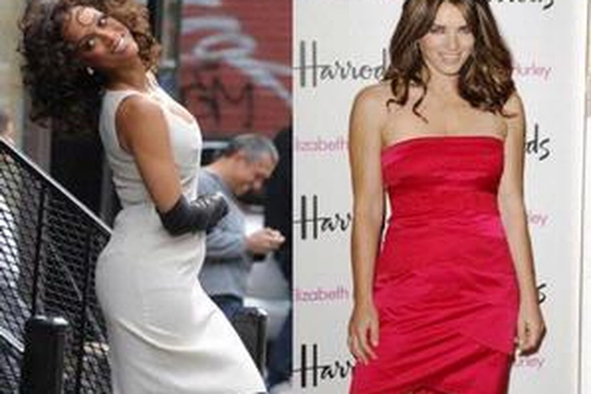 Tyra Banks (kiri), dan Elizabeth Hurley, pemilik tubuh berbentuk apel.