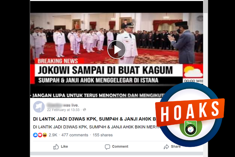 Unggahan hoaks yang mengklaim Ahok dilantik menjadi anggota Dewas KPK menggunakan foto yang direkayasa sehingga mengubah maknanya