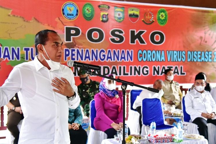 Gubernur Sumut Edy Rahmayadi mengunjungi posko Satgas Penanganan Covid-19 Kabupaten Madina, Selasa (6/10/2020)