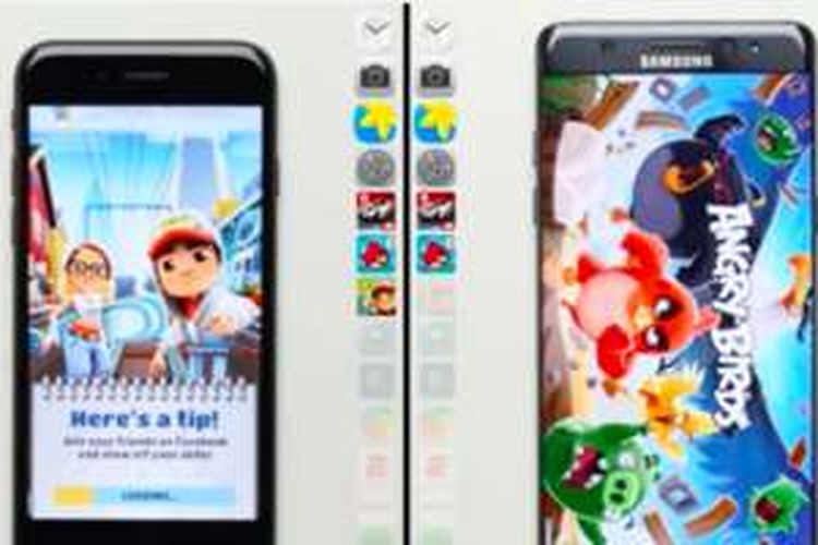 Potongan video uji kinerja iPhone 7 melawan Galaxy Note 7 oleh kanal YouTube PhoneBuff