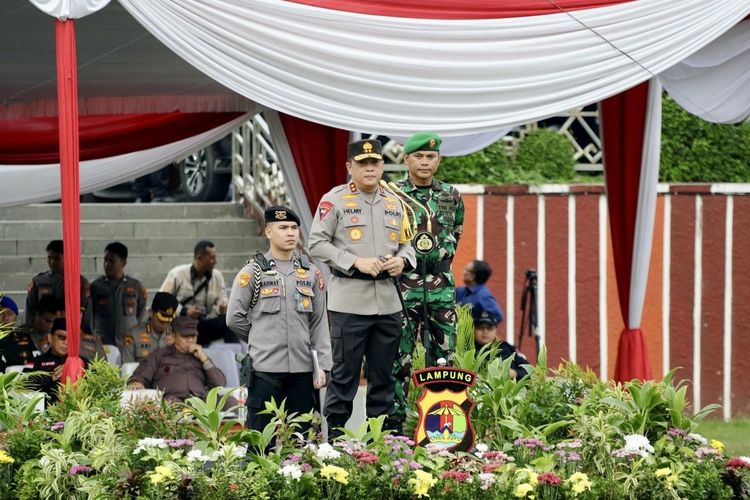Kapolda Lampung Irjen Helmy Santika saat apel kesiapsiagaan Pemilu 2024, Selasa (6/2/2024).