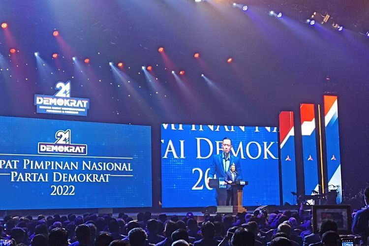 Ketua Umum (Ketum) Partai Demokrat, Agus Harimurti Yudhoyono (AHY) membuka Rapat Pimpinan Nasional Partai Demokrat di JCC Senayan, Jakarta, Kamis (15/9/2022). 