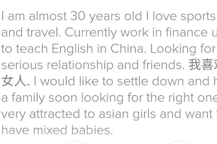 Vanessa Lee pernah melihat profil Tinder yang berbunyi: Saya suka perempuan China.