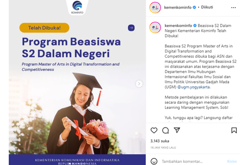 Beasiswa S2 Kominfo di UGM, Masyarakat Umum hingga ASN Bisa Daftar