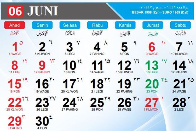 Kalender Jawa Juni 2025 dilengkapi Weton dan Penanggalan Hijriah, Kapan Garebeg Besar dan Malam 1 Suro?