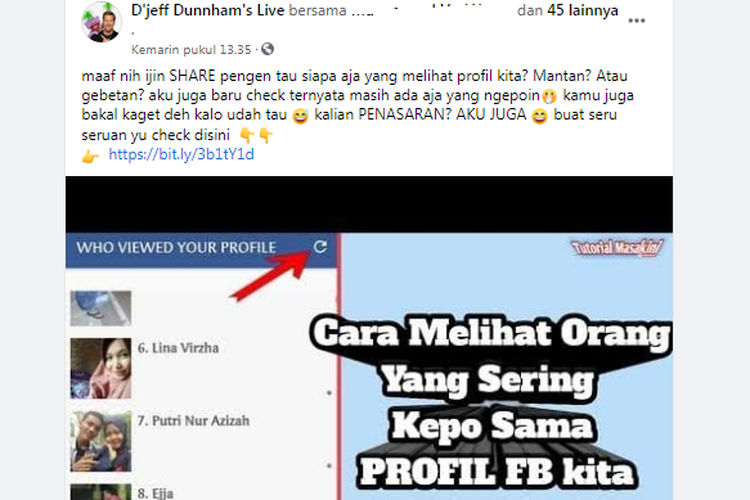 Hoaks, cara melihat siapa saja yang intip profil FB