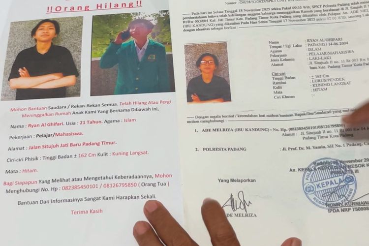 Mahasiswa Unand Ryan Hilang sejak November 2025, Kampus Siapkan Kebijakan Khusus agar Kuliah Lanjut