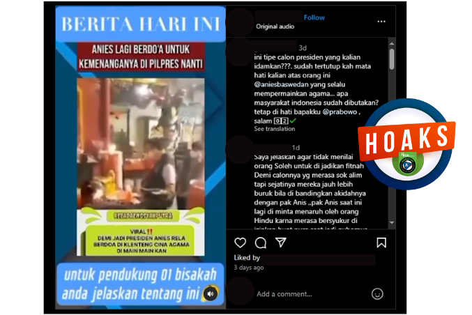 INFOGRAFIK: Hoaks! Anies Berdoa di Kelenteng agar Menang Pilpres 2024